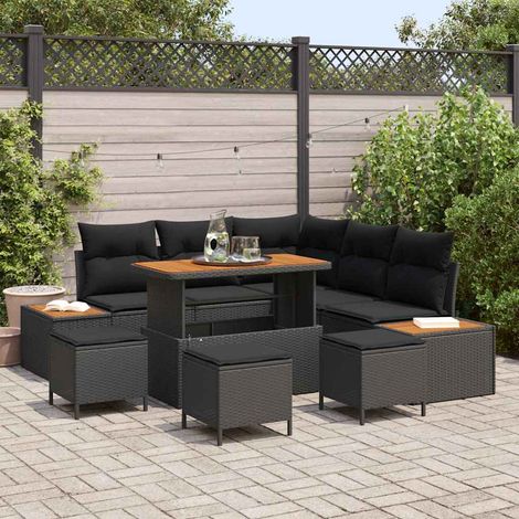 Conjunto de sofás de jardín 9 pcs Negro ratán sintético vidaXL (1/5)