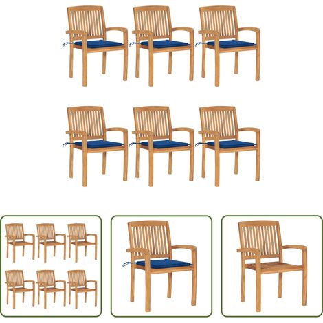 Stapelbare Gartenstühle - Stapelbare Gartenstühle mit Kissen 6 Stk. Massivholz Teak (1/5)