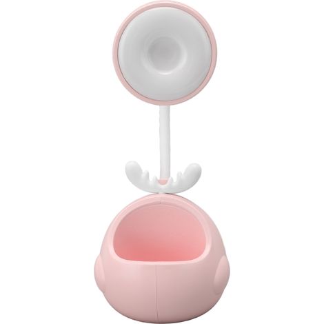 Lampe de bureau LED, tube flexible pliable, porte-stylo inclus, chargement USB, veilleuse à motif dessin animé, rose. (1/5)
