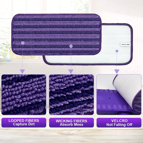 Lot de 4 lingettes cationiques réutilisables pour balai à franges - compatibles avec le Swiffer WetJet et la plupart des balais à franges pulvérisateurs de 25, 28 et 30 cm avec fixation Velcro. (1/5)