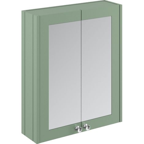 Balterley Butterton Traditional Bathroom Wall Mounted 2 Soft-Close Doors Mirror Cabinet with 1 Shelf Storage, Satin Green, 715 x 600 x 182mm