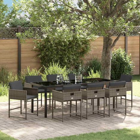 Conjunto de Comedor de Jardín 9 pcs Gris ratán sintético vidaXL (1/5)