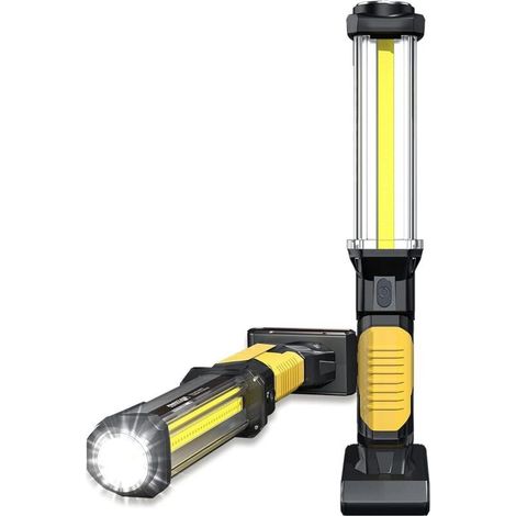 Lampe Mécanicien 1500 Lumens Rechargeable Sans Fil Lampe de Travail LED COB, Base Magnétique et Crochet pour Garage (1/5)