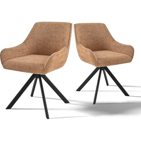 Goeurvant 360° drehbarer Sessel mit geschwungener Rückenlehne und weichem Kissen, perfekte Kombination aus Stil und Komfort - 2er Set - Braun - Leinen