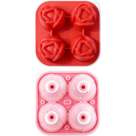 Silikon-Eiswürfelform, 2 Stück – Tulpen- und Kugelform, Rot, Wiederverwendbare Eiswürfelschale für Zuhause, Bar und Cocktails-lsw (1/2)