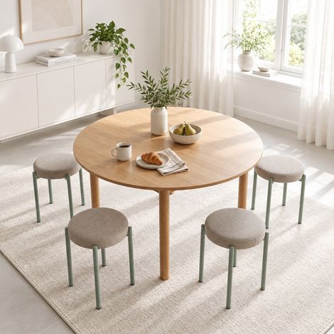 Lot de 4 Tabourets Empilables Ronds avec Assise Rembourrée, sans Dossier, Gain de Place, 45 x 45 x 47,5 cm, Marron Cair (1/5)