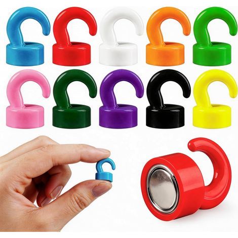 Mini magneten sterk met haken voor kantoor, klaslokaal, cruiseschip en keuken, schattige neodymium magneten haken voor koelkast, pack van 10 (meerkleurig) (1/5)