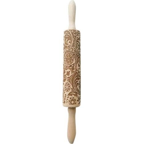 Rouleau à Pâtisserie Gravé Motif de Fleur Gravé Rouleau à Pâtisserie pour Biscuits Maison ou de Noël-Fei Yu (1/5)