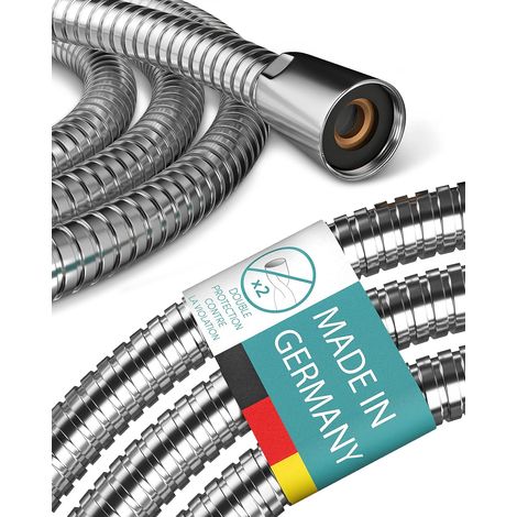 Tuyau douche 160cm - Flexible Acier Inoxydable Double Protection Anti-Torsion - Résistant aux Plis, Raccord Universel ½” - Fabriqué en Allemagne (1/5)