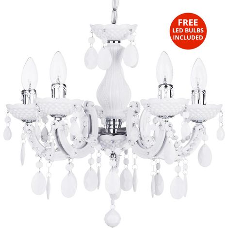 Litecraft Marie Therese Chandelier Ceiling 5 Arm With Free LED Bulbs - White (1/5)
