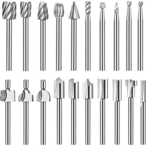 Jeu de Mèches de Gravure Haute Dureté, 10pcs Mèches de Gravure en Carbure HSS & 10pcs Mèches de Toupie Tige 1/8&34(3mm) pour Outils Rotatifs pour Bricolage en bois, Sculpture, Perçage, Gravure, Ébarba (1/5)