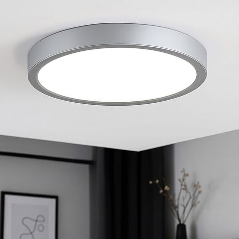 Plafonnier LED rond cuisine argent plafonnier couloir salon, acier plastique, 20,5W 2400lm blanc chaud, DxH 28,5 x 2,8 (1/5)