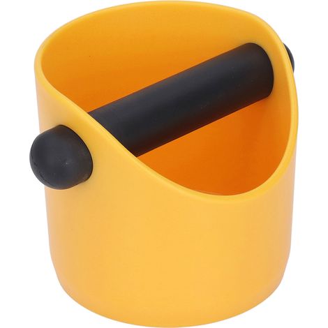 Bac à marc de café en plastique et caoutchouc avec barre de récupération, jaune, pour bar à café et cuisine. (1/5)