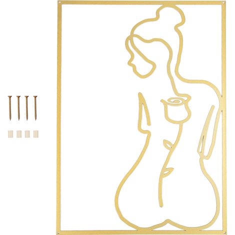 Décoration murale minimaliste en fer, dessin au trait d'une femme, style trait unique. Décoration murale à suspendre pour la chambre, la cuisine, la salle de bain, le salon. Or, type B. (1/5)