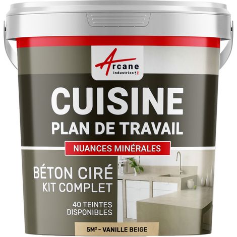 Béton ciré cuisine, plan de travail, crédence, évier sol et mur revêtement mural décoratif kit complet - 5 m² (en 2 couches) Vanille Beige - ARCANE INDUSTRIES