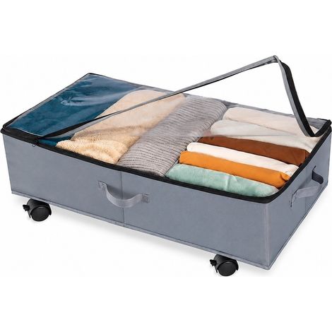 Coffre de rangement à roulettes sous le lit, grande capacité 75 L, pliable en tissu Oxford, couvercle gris transparent (1 pièce) (1/5)