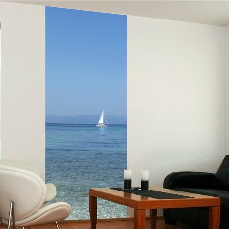 Papier peint intissé Ballade en bord de mer avec Voilier, 250 cm X 96 cm, Panoramique (1/2)