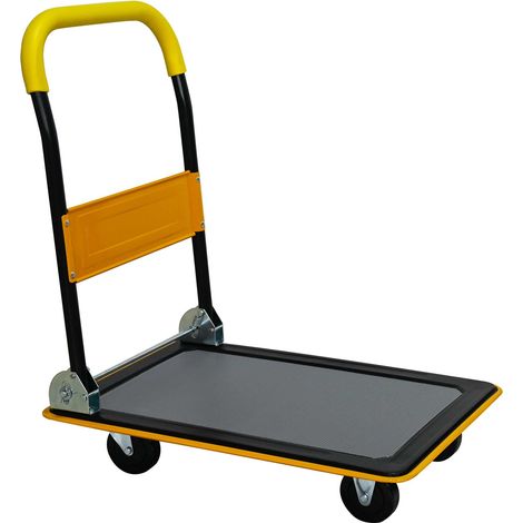 Chariot plateforme pliable jaune 150 kg avec 4 roulettes (1/5)