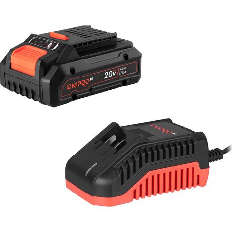 Dnipro-M Batería de Litio 20V 4.0 Ah Nueva Generación, Indicador LED, Protección 4X, Compatible 40+ Herramientas - BP-240N + Cargador Rápido FC-230