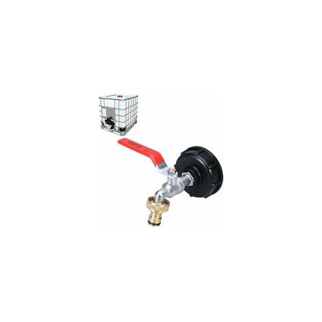 IBC-Tankhahn (1000 l), Regenwassernutzungshahn, IBC-Wassertankadapter, 1/2"-Doppelhahn, Regenwassernutzungshahn, Messinghahn aus PP, 60 mm (3/4") Grobgewinde