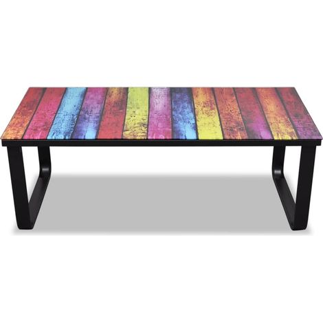Maison Exclusive - Couchtisch mit Glasplatte Regenbogen-Aufdruck