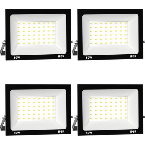 4pcs 50W 5000LM Projecteur LED Extérieur 6000K Blanc Froid Spot LED Extérieur IP65 Etanche Projecteur LED pour Terrasse Jardin Parc Garage Cour Entrée