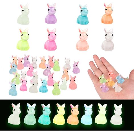 Figurines Miniatures Lumineuses Fluorescentes en Résine Animalier Lot Varié - Déco Micro Paysage Aquarium Bonsaï Jardin Cadeau (24 Mini Lapins) (1/5)