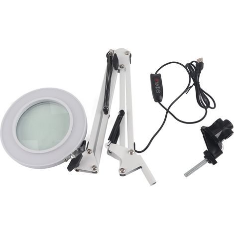 GARRYFIZH Lampe de bureau LED à pince avec loupe 5X pour tatouage, USB, beauté et nail art (blanche)