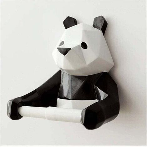 [NEVER USED] Geometric Black Panda Toilet Paper Holder for Bathroom Wall Decor – Black (1/4)