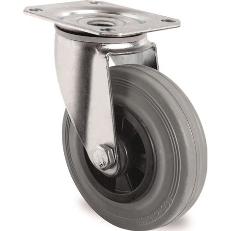 Lenkrolle D.200mm Trgf.205kg m.Platte PP Rollenlager VG grau TECWERK