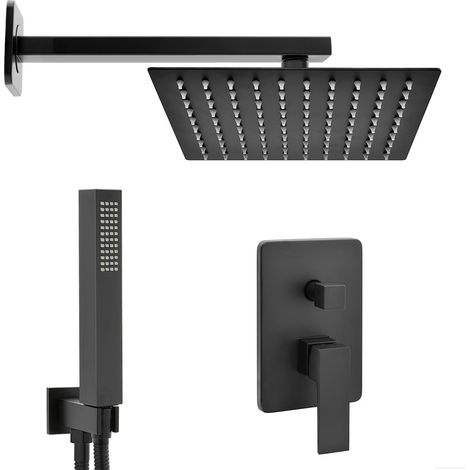Set doccia incasso Kubo nero opaco con soffione 20 cm e kit doccia