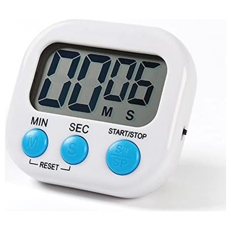 Minuterie de cuisine magnétique, cuisson, minuterie d'apprentissage, alarme sonore et compte à rebours avec écran LCD sur blanc (1/4)