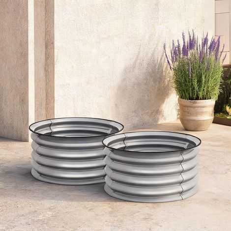 Lot de 2 bacs à plantes en métal argenté avec fond ouvert (1/5)
