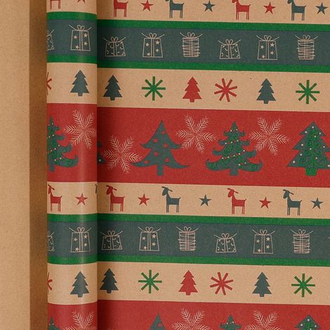 Papier cadeau de Noël (43 cm de large x 3 m de long), grand format, papier kraft écologique.