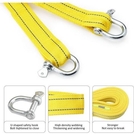 Sangle de remorquage haute résistance avec deux crochets de sécurité en D pour treuil, capacité de 5 tonnes et longueur de 5 m, (1/4)