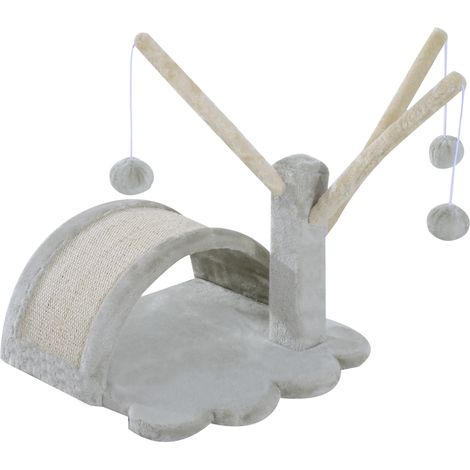 Beyamis 40 cm hoher Katzenkratzbaum, kleiner Katzenkratzturm mit Höhle, 2 Spielbälle, Kratzmatte, Kletterbaum für kleine und große Katzen, Hellgrau