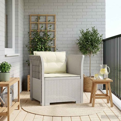 Fauteuil de Jardin 1 Place Aspect Rotin en PP Blanc avec Coussins Crème - 68x62x70 cm - PANGIVO (1/5)