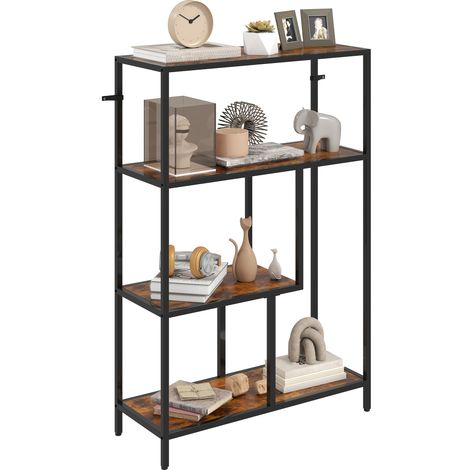 Mobile Libreria a 4 Ripiani Stile Industriale in Legno e Metallo, 77x30x116 cm, Marrone Rustico