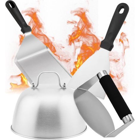 Ensemble de Couverts à Hamburger 4 Pièces en Acier Inoxydable - Presse, Cloche et Spatules (1/5)