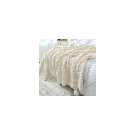 Couverture en laine tricotée, couverture de détente climatisée - beige - 130 x 170 cm (1/5)