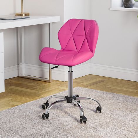 Chaise de Bureau pour Ordinateur Rose Pieds pivotants réglables en Similicuir chromé Hauteur 80-96 x 47,5 x 49 cm (1/5)