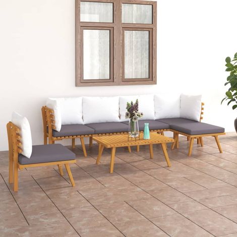 FIMEI Salon de jardin 7 pcs avec coussins Bois d'acacia solide (1/5)