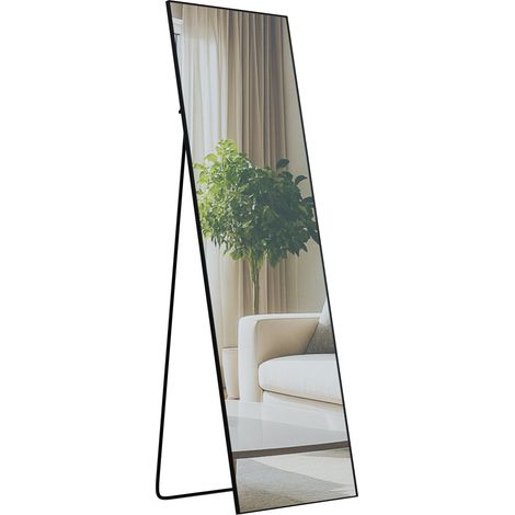 Miroir pleine longueur sur pied et mural cadre métal noir mat design épuré 150x50 cm 100008395 (1/5)