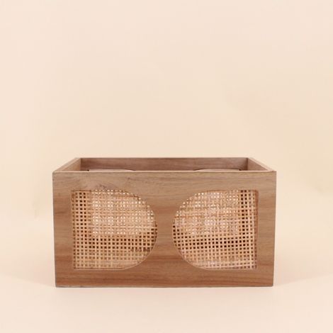 Caisse en bois et rotin 30x20cm