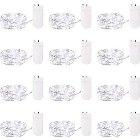 Guirlande Lumineuse LED - 20 LED - 2,1 m - Fil Argent Souple - Étanche IP44 - Fonctionne sur Piles CR2032 - Pour Décoration Intérieure et Extérieure - Lot de 12 (1/5)