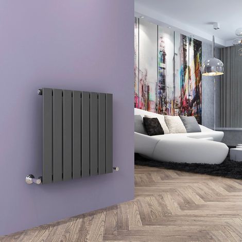 ELEGANT 600x608mm Anthracite Designer Radiator Horizontal Flat Panel Single Panel Radiator with Angled Radiator Valves (1/5)