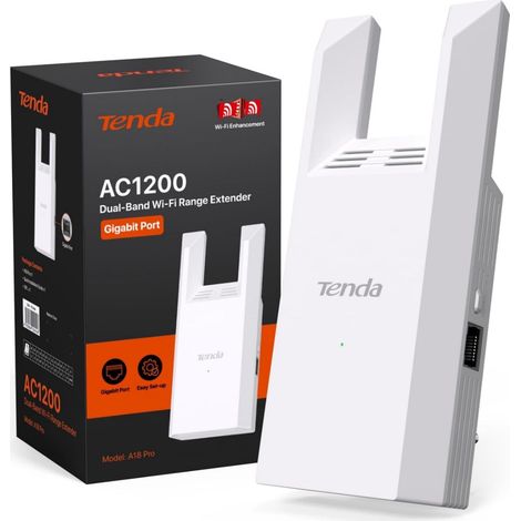 Tenda A18 Pro Wi-Fi-Dual-Band-Repeater AC1200 Mbps, 5GHz/2.4GHz, Gigabit-LAN-Anschluss, Access Point, WPS, App-Steuerung