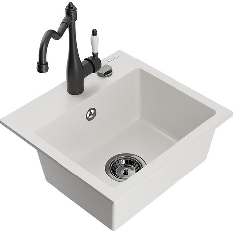 Mexen Milo lavello in granito 1-vasca con miscelatore cucina Carla, bianco - 6505-20-670700-70 (1/5)
