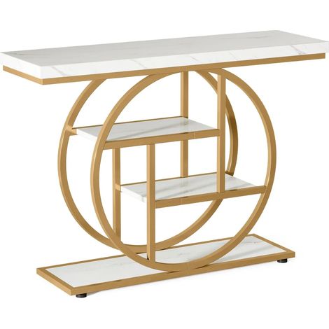 Mesa consola industrial de 4 niveles de metal y madera 105 x 30 x 80 cm HOMVRA (1/5)