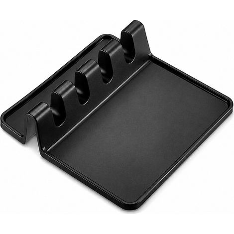 Repose-cuillère en silicone noir, résistant à la chaleur, pour ustensiles de cuisine.